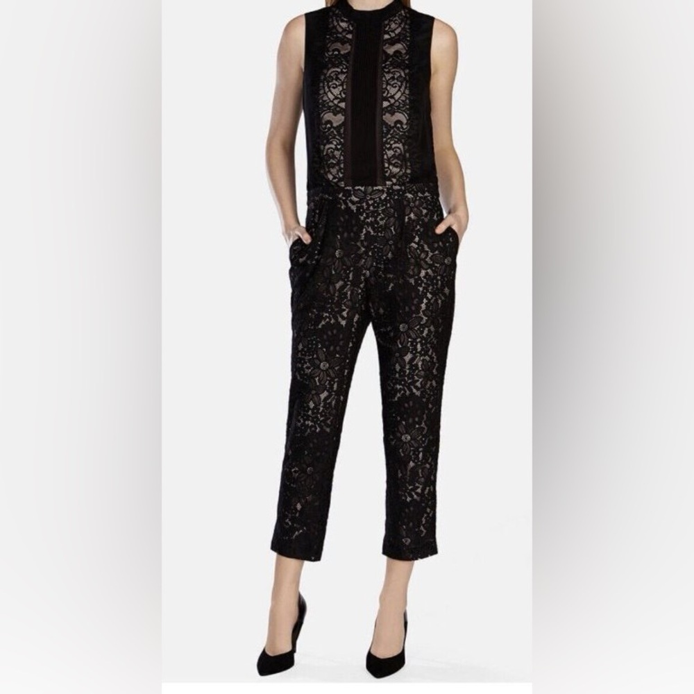 NWOT Karen Millen Size 2 One-Piece Sleeveless Lace & Silk Jumpsuit
